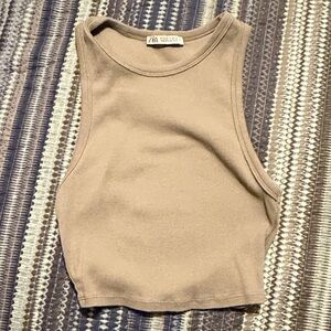 NEW Zara Green Taupe Sleeveless Crop Top Medium